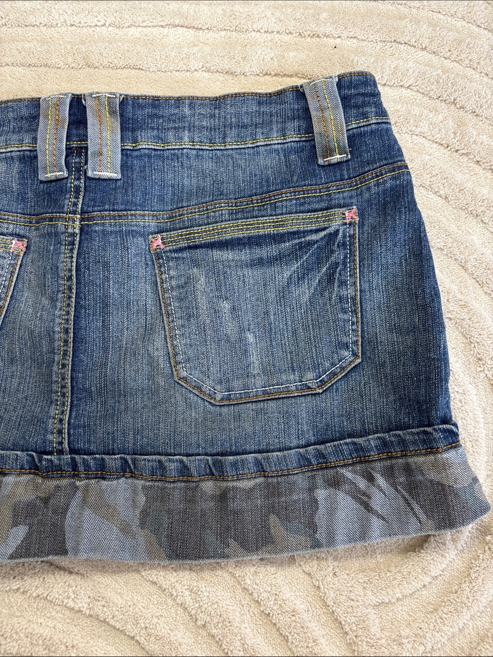 BONGO Y2K Blue Denim Mini Skirt with Camouflage Trim - Picture 8 of 11